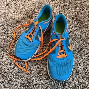 Women’s Blue and Orange Nike Free Run 3